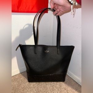 KATE SPADE NEW YORK Black Greta Court Glitter Penny Tote